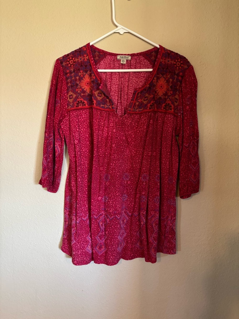 Lucky Brand Bright Pink Printed Tunic with Contrast Yoke
